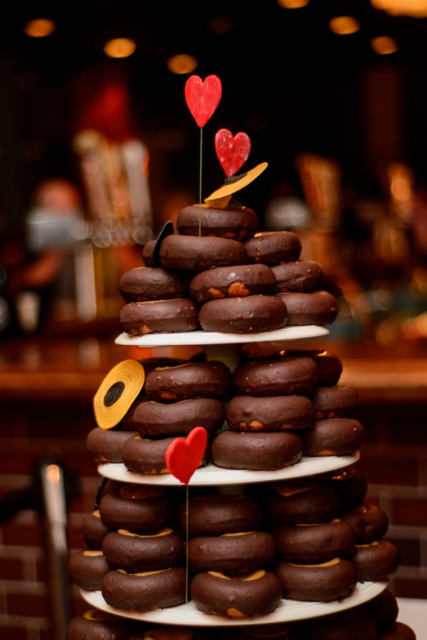 Record-shaped donut anniversary cake by Federal Donuts | Photo by Michelle Montgomery | michellemontgomeryphotography