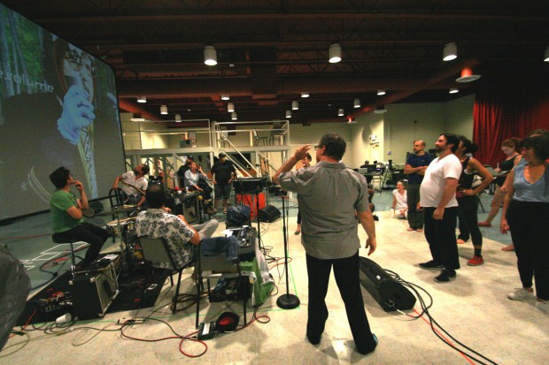 Dr. Dog and Pig Iron Theatre Company rehearsing for SWAMP (IS ON) | Photo by John Vettese
