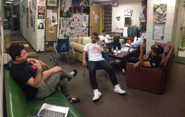 DJ Cosmo Baker, DJ Matthew Law and King Britt chat after their sets in the KDU Lounge | Photo by John Vettese