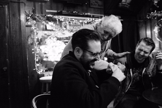 Dan Finnemore and Will Donnelly of Low Cut Connie with Ray's Happy Birthday Bar owner Lou Capozzoli | Photo by David Norbut | dnorphoto.com | courtesy of the artist